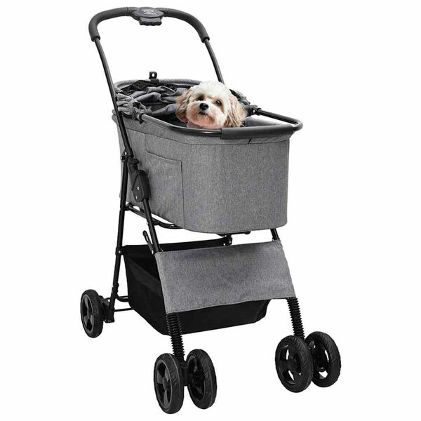 vidaXL Folding Pet Stroller Grey 81 x 47 x 99 cm 600D Oxford fabric