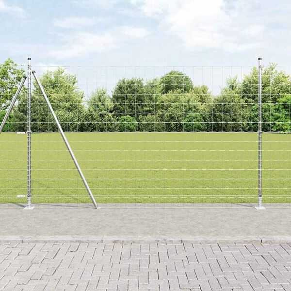 vidaXL Fence with Post Silver 1.5 x 10 m Steel