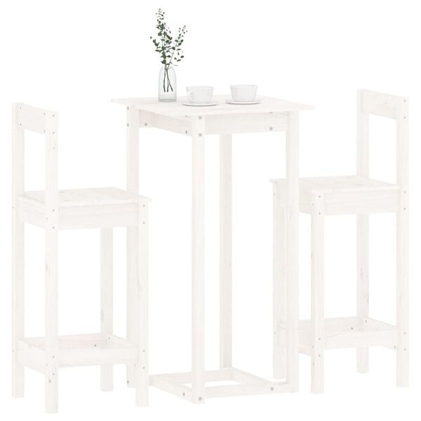 vidaXL 3 Piece Bar Set White Solid Wood Pine