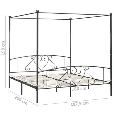 vidaXL Canopy Bed Frame Grey Metal 6FT Super King