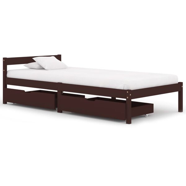 vidaXL Bed Frame without Mattress Dark Brown Solid Wood 90x200 cm (283202+321988)