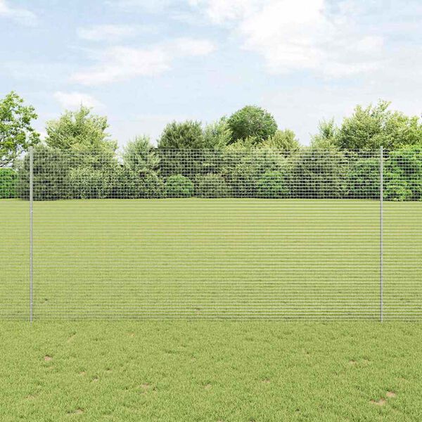 vidaXL Fence with Post Silver 1.5 x 25 m Steel