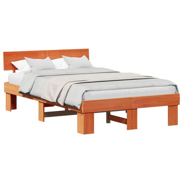 vidaXL Bed Frame with Headboard Wax Brown 120 x 200 cm Solid Pine Wood