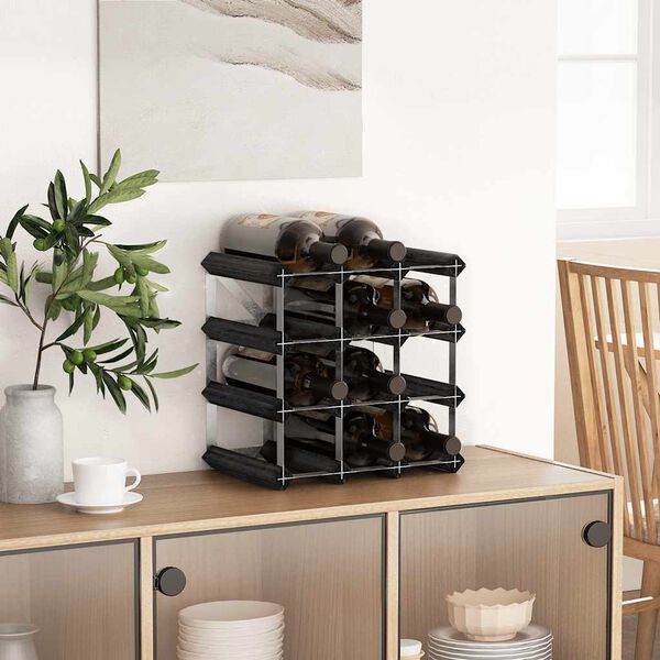 vidaXL Wine Rack for 12 Bottles Black Solid Pine Wood