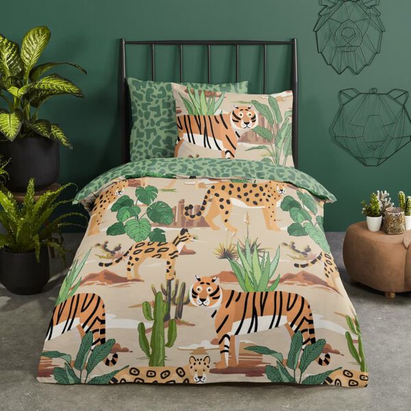 Good Morning Kids Duvet Cover FELINES 140x200/220 cm Sand and Green