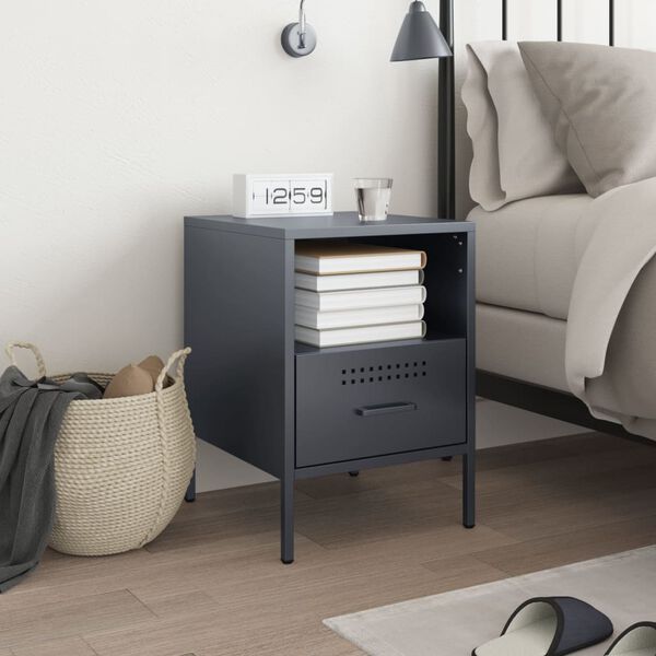 vidaXL Bedside Cabinet Anthracite 36x39x50.5 cm Steel