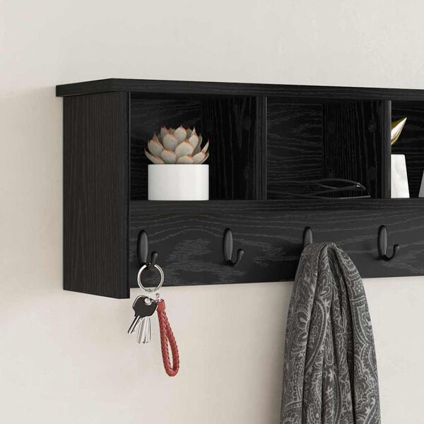 vidaXL Wall-Mounted Coat Rack with Shelf Black oak 100 x 16 x 26 cm