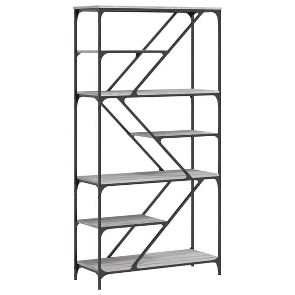 vidaXL Bookshelf Grey Sonoma 91x36x176 cm Engineered Wood and Steel