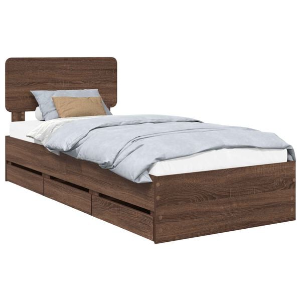 vidaXL Bed Frame with Headboard Brown Oak 100 x 200 cm Engineered Wood