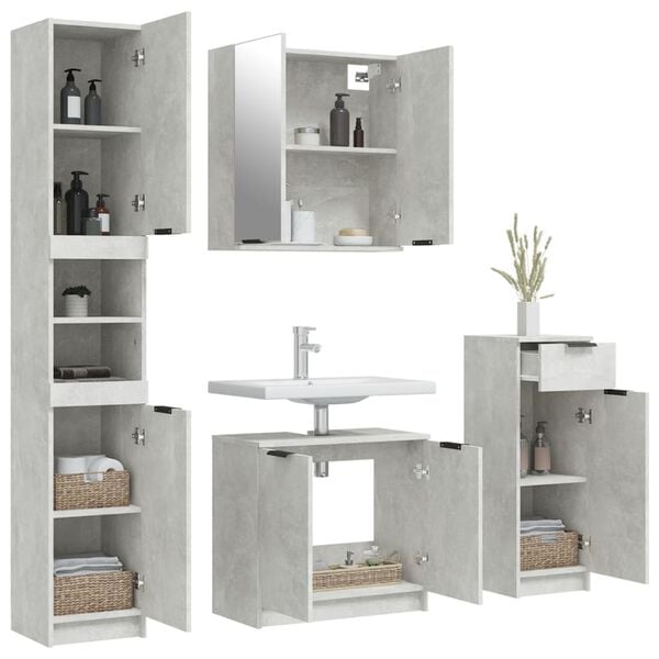 vidaXL 4 Piece Bathroom Cabinet Set Concrete Grey Engineered Wood