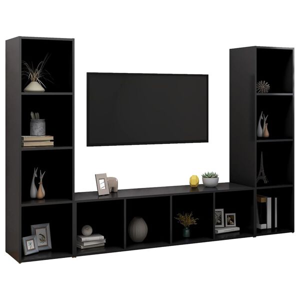 vidaXL TV Cabinets 3 pcs Black 142.5x35x36.5 cm Engineered Wood
