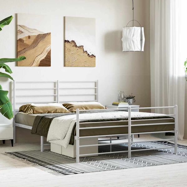 vidaXL Metal Bed Frame without Mattress with Footboard White 120x190cm
