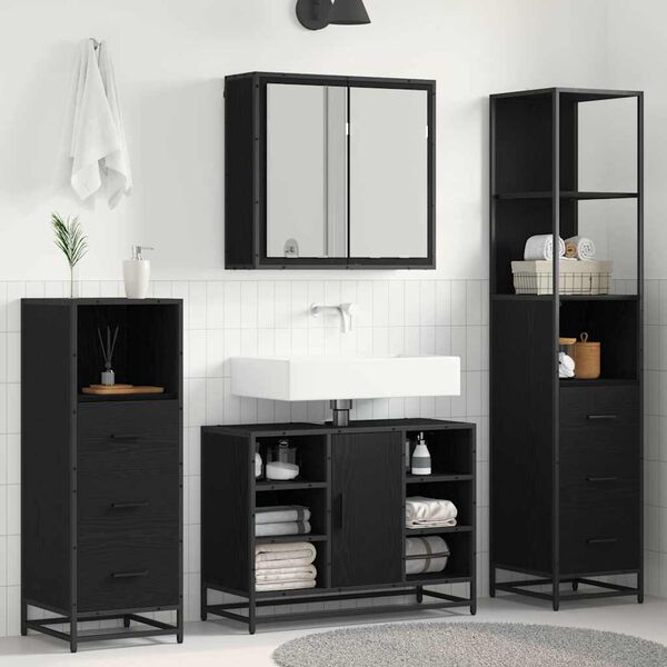 vidaXL Bathroom Furniture Set 3 pcs Black Oak Engineered Wood