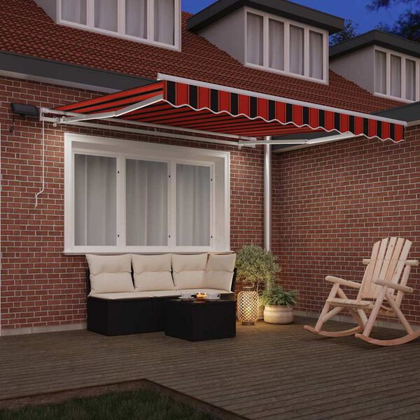 vidaXL Manual Retractable Awning with LED 300x250 cm Orange and Brown