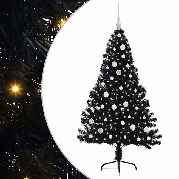 vidaXL Artificial Pre-lit Christmas Tree Black 150 cm PVC