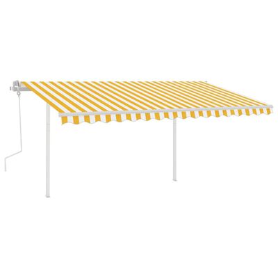 vidaXL Manual Retractable Awning with Posts 4x3 m Yellow and White