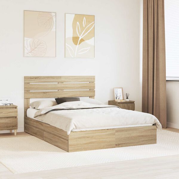 vidaXL Storage Bed with Drawer Sonoma Oak 140 x 190 cm Engineered Wood
