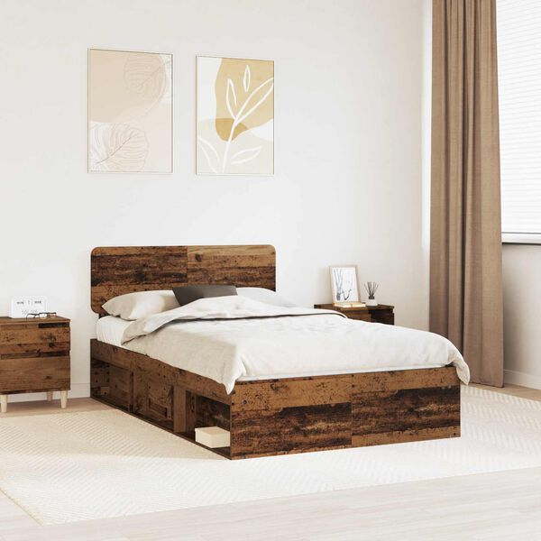 vidaXL Bed Frame with Headboard Old Wood 135 x 190 cm Solid Pine Wood