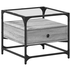 vidaXL Coffee Table with Glass Top Grey Sonoma 50x50x45 cm Steel