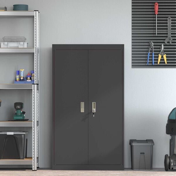 vidaXL Storage Cabinet 2 pcs Black 80 x 40 x140 cm Steel