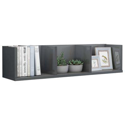 vidaXL CD Wall Shelf High Gloss Grey 75x18x18 cm Engineered Wood