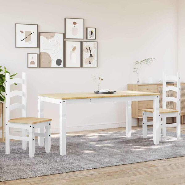 vidaXL 3 Piece Dining Set Panama White Solid Wood Pine