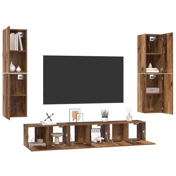 vidaXL TV Cabinet Set Wall-mounted 7 pcs Old Wood Engineered Wood
