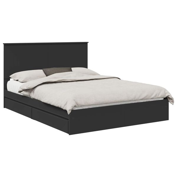 vidaXL Storage Bed with Headboard Black 150 x 200 cm Engineered Wood