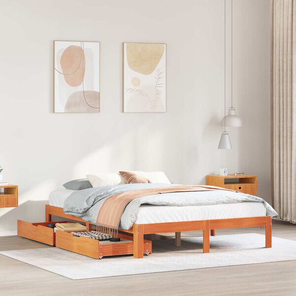 vidaXL Bed Frame with Drawers without Mattress Wax Brown 135x190 cm Double
