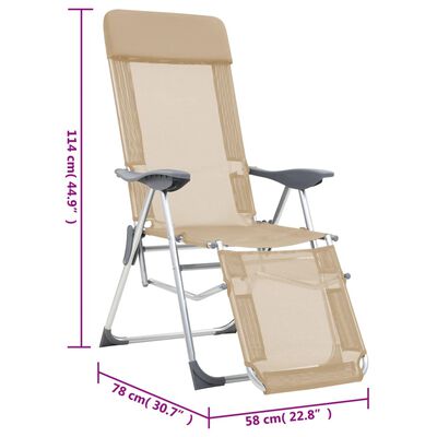 vidaXL Folding Camping Chairs with Footrests 2 pcs Cream Textilene