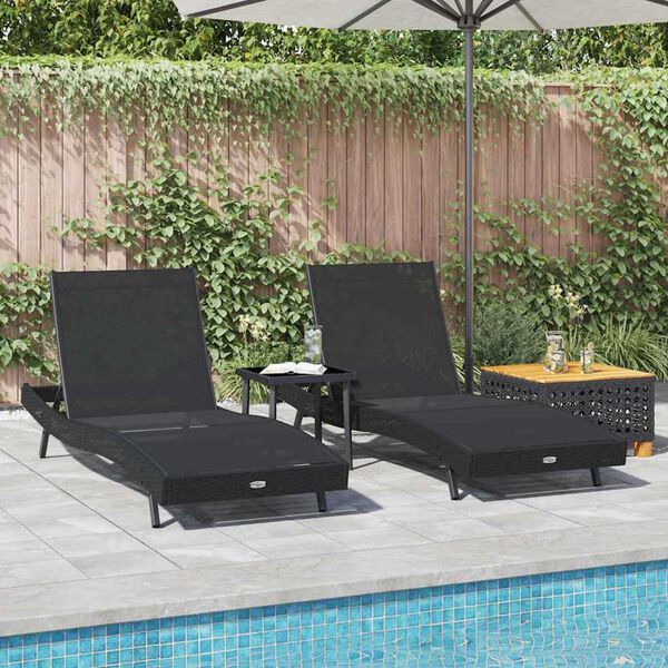vidaXL Sun Lounger 3 pcs Black 197 x 70 x 82 cm Poly Rattan