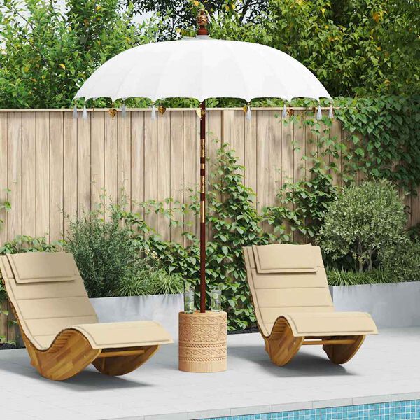 vidaXL Balinese Parasol Cream (180-190) x 260 cm Cotton and solid wood