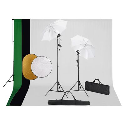 vidaXL Photo Studio Kit with Lamps. Umbrellas. Backdrop and Reflector
