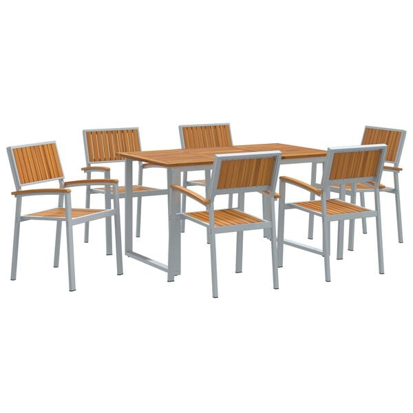 vidaXL Garden Dining Set 7 pcs Grey Solid Acacia Wood