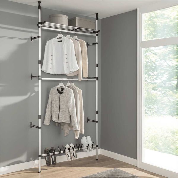 vidaXL Telescopic Wardrobe System with Rods and Shelf Aluminium