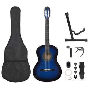 vidaXL 12 Piece Classical Guitar Beginner Set Blue 4/4 39"
