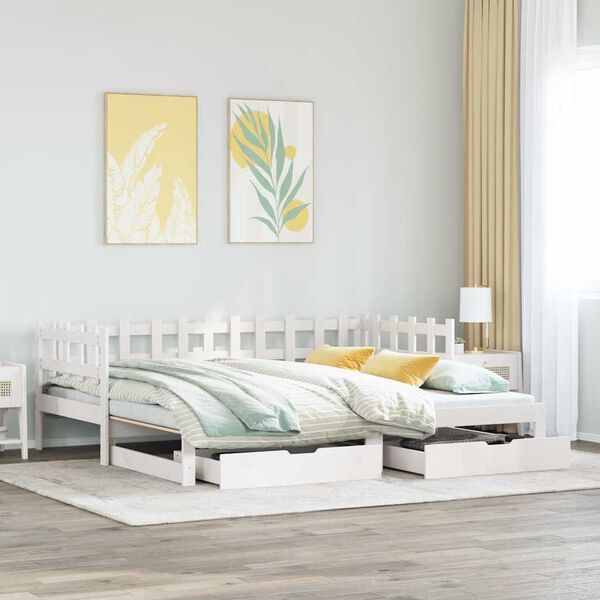 vidaXL Daybed with Trundle and Drawers without Mattress White 80x200 cm