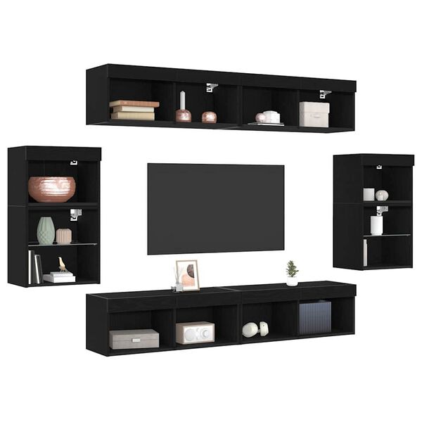 vidaXL TV Cabinet Set Wall-mounted 8 pcs Black oak Engineered wood