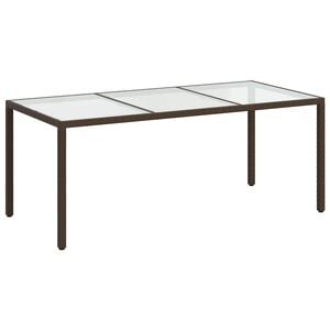 vidaXL Garden Table Brown 190x90x75 cm Tempered Glass and Poly Rattan