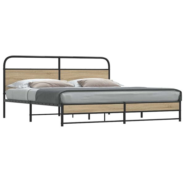 vidaXL Metal Bed Frame without Mattress Smoked Oak 200x200 cm