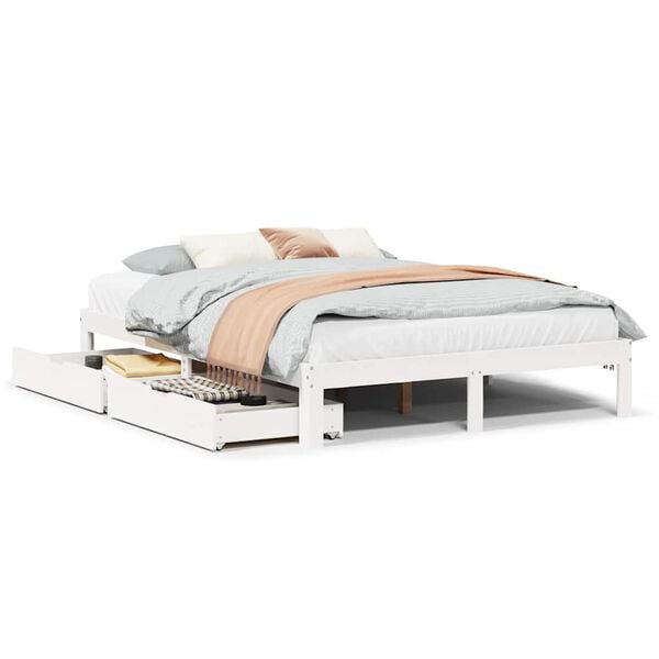 vidaXL Bed Frame with Drawers without Mattress White 160x200 cm