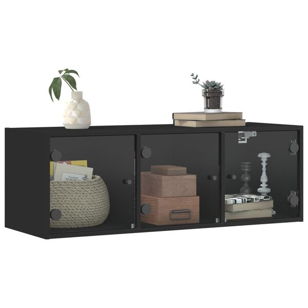 vidaXL Wall Cabinet with Glass Doors Black 102x37x35 cm