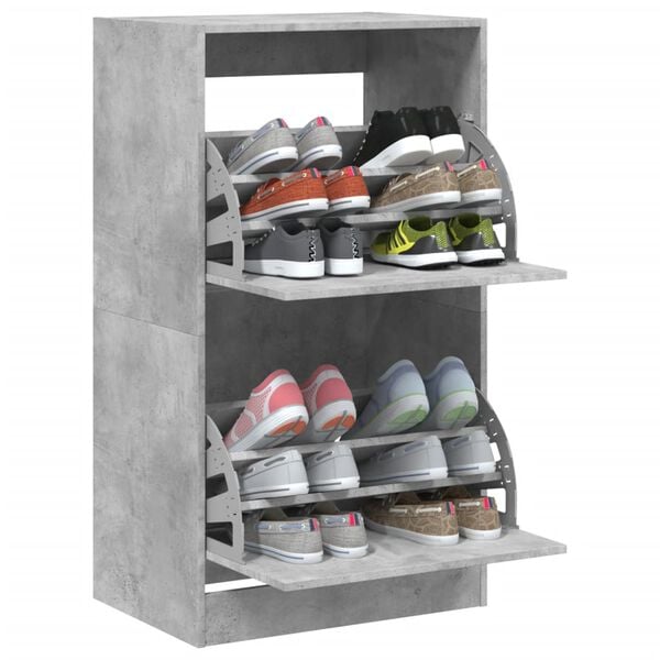 vidaXL Shoe Cabinet with 2 Flip-Drawers Concrete Grey 60x42x108 cm