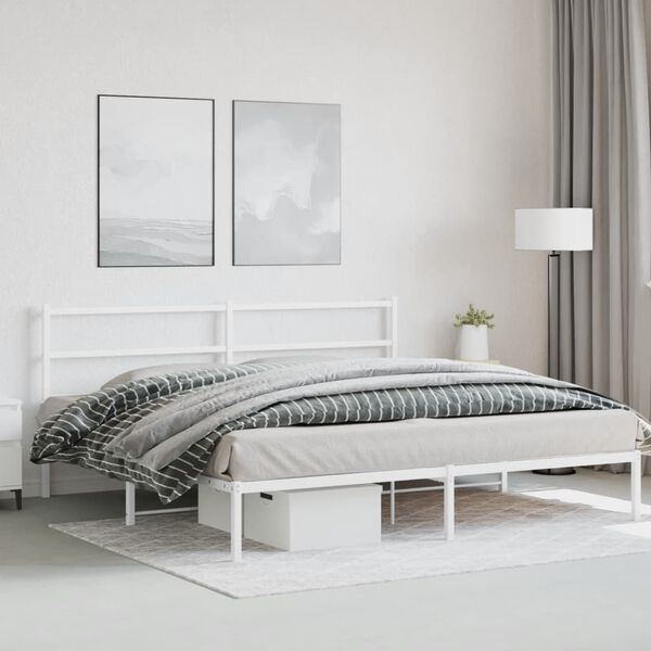 vidaXL Metal Bed Frame without Mattress with Headboard White 200x200cm