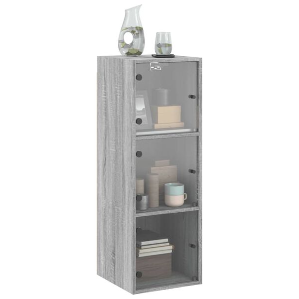 vidaXL Wall Cabinet with Glass Doors Grey Sonoma 35x37x100 cm
