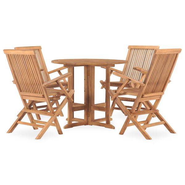 vidaXL 5 Piece Folding Outdoor Dining Set Solid Teak Wood
