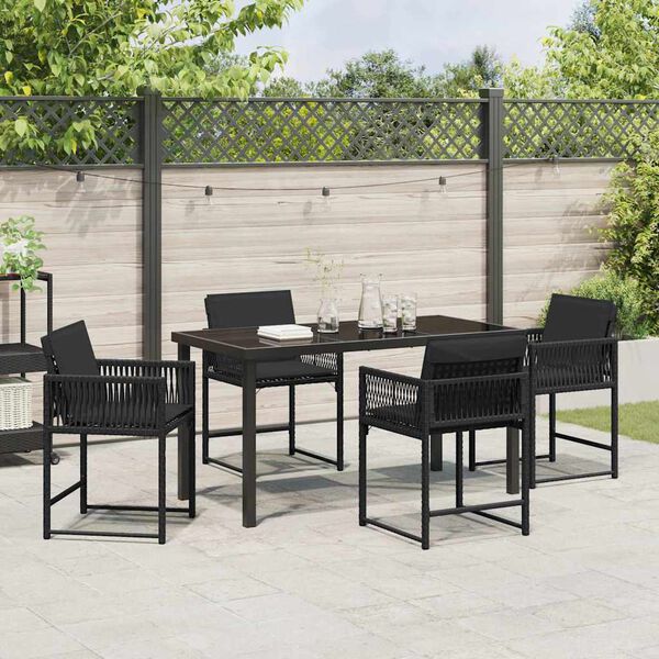 vidaXL Garden Dining Set 5 pcs Black Poly Rattan