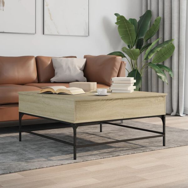 vidaXL Coffee Table Sonoma Oak 95x95x45 cm Engineered Wood and Metal