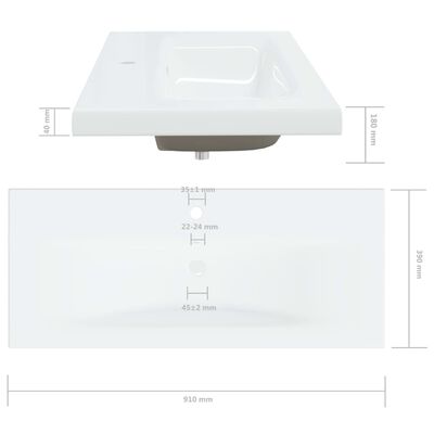 vidaXL Built-in Basin with Faucet 91x39x18 cm Ceramic White