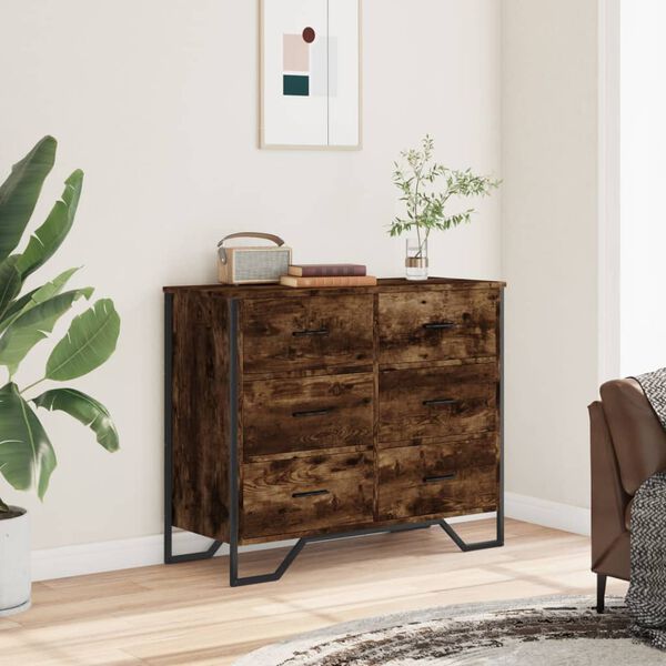 vidaXL Chest of Drawers Smoked Oak 91x35.5x74.5 cm Engineered wood